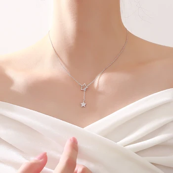 925 Sterling Silver Flash Stele de Diamant Colier Feminin Ciucure Clavicula Lanț Pandantive pentru Femei Bijuterii Fine Partid Cadou
