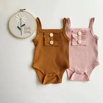 AA 2020 Nou-născut Tripleți Zburli Tricotate pentru Sugari Baby Boy Fata de Copii Salopeta Body Haine de Vară Costum Fete Costum