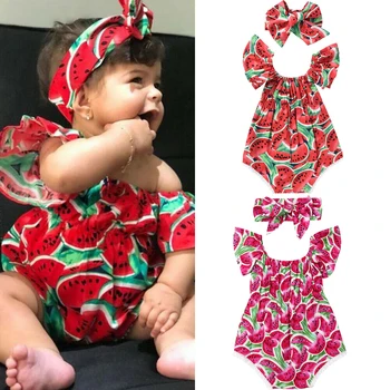 AA copil nou-născut salopetă de vară toddler girls pepene verde romper + arc articole pentru acoperirea capului tinuta sunsuit fetita haine vestidos mujer
