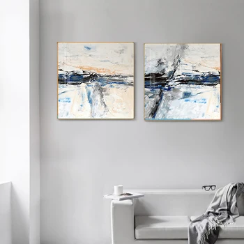 Abstract, Albastru, Alb, Negru, Panza Pictura Nordică Pigment Mizerie Poster Print Modern Home Decor de Perete de Arta Imaginile pentru Camera de zi