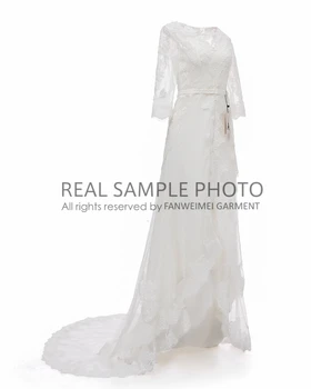 Adevarata proba foto dantela bohemia sirenă rochie de mireasa rochie de mireasa cu matura-tren