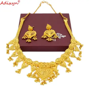 Adixyn 24K Cravată Colier Cercei de Culoare de Aur/Cupru Seturi de Bijuterii Africane/Nigerian Accesorii de Mireasa Nunta Cadou N103111
