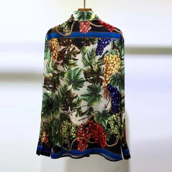 AELESEEN de Înaltă Calitate DIAGONAL Cămăși de MĂTASE 2021 Primăvară de Moda Pistei de Struguri Floare de Imprimare de Birou Doamnelor Petrecere Bluza Eleganta