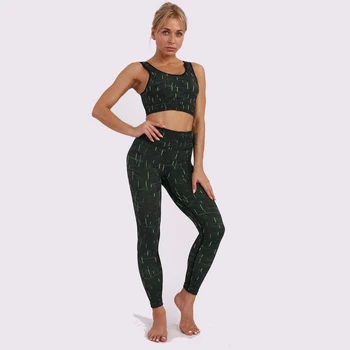 AF Femei Sportwear rece Fluorescent fabic Culoare Yoga Set 2 Piese Topuri & Jambiere de Fitness Costum de Sport Pentru Femei sală de Gimnastică Antrenament Set