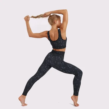 AF Femei Sportwear rece Fluorescent fabic Culoare Yoga Set 2 Piese Topuri & Jambiere de Fitness Costum de Sport Pentru Femei sală de Gimnastică Antrenament Set