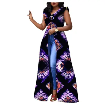 African rochii maxi pentru femei AFRIPRIDE adaptate ankara imprimare fără mâneci etaj lungime femei casual rochie de bumbac A1825088