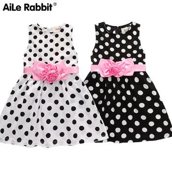 AiLe Iepure Polka dot rochie pentru fete copii purta Cerc de moda pentru copii haine fără Mâneci bumbac îmbrăcăminte funda mare