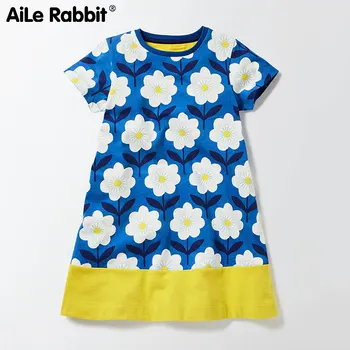 AiLe Iepure stil European și American de brand pentru copii tricotaj pentru copii cu mânecă scurtă din bumbac imprimat Fata Rochie