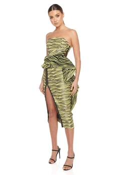 Ailigou 2021 Vara Noi Femei Model Zebra Verde Doamnelor Ciufulit Strapless fara Spate caroserie Față Cu Fermoar Sexy Rochie de Petrecere