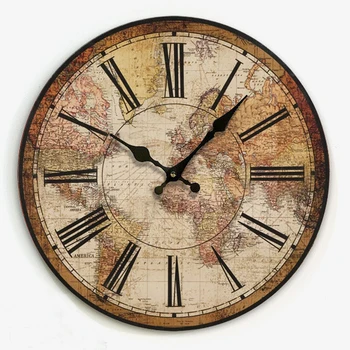Amercian Țară Stil Antic Hartă a Lumii de Design, Decor Acasă de 14 inch Rotund Ceas de Perete MDF