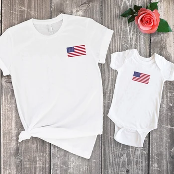 American flag mama și fiul de potrivire haine de ziua independentei fata de copil de crăciun de vara tricou dragut mama topuri familia uite print