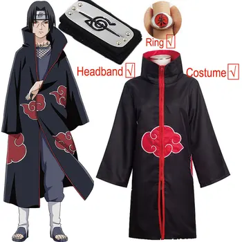Amine Naruto Cosplay Costum Pelerina Akatsuki Uchiha Itachi Sharingan Bentiță Colier Inel Kunai Durere de Haine pentru Barbati, Copii