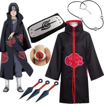 Amine Naruto Cosplay Costum Pelerina Akatsuki Uchiha Itachi Sharingan Bentiță Colier Inel Kunai Durere de Haine pentru Barbati, Copii