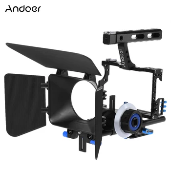 Andoer Aliaj de Aluminiu Camera Video Camera Video Cușcă Rig Kit de Film de Sistem de a Face cu 15mm Rod Mat Cutie de Follow Focus Mâner