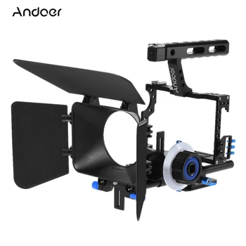 Andoer Aliaj de Aluminiu Camera Video Camera Video Cușcă Rig Kit de Film de Sistem de a Face cu 15mm Rod Mat Cutie de Follow Focus Mâner