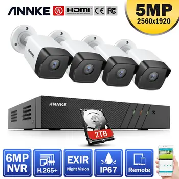 ANNKE 5MP H. 265+ Super HD PoE de Rețea Sistem de supraveghere Video 4buc Impermeabil în aer liber, Camere IP POE Plug & Play PoE Kit Aparat
