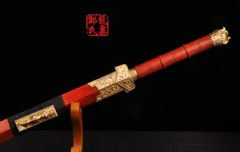Antic Chinez Sabia Pliat Lamă Ascuțită De Oțel Roșu Lemn De Trandafir Teaca De Alama Accesorii Decorative Acasă Suvenir De Aprovizionare