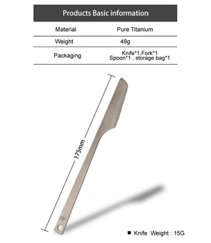 APG Portabil 3 buc Titan Tacâmuri Cuțit, Furculiță, Lingură de Camping, Picnic Tacamuri Usoare 49g Vase Kit