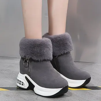APHIXTA Cald Glezna Cizme Pentru Femei Platforma 5cm Înălțime Creșterea Zip de Iarnă cu Blană, Pantofi de Cald Chunky Talpa Fierbinte Cizme de Zapada Femeie