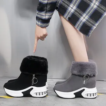 APHIXTA Cald Glezna Cizme Pentru Femei Platforma 5cm Înălțime Creșterea Zip de Iarnă cu Blană, Pantofi de Cald Chunky Talpa Fierbinte Cizme de Zapada Femeie