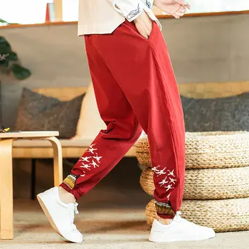 Aransue Bărbați Brodate Pantaloni Plus Dimensiune M-5XL Stil Chinezesc de Fitness Pantaloni 3 Culori Pantalon