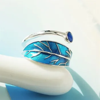 Argint 925 Albastru Glazura Lasă Deschisă Inele Pentru Femei Design Creativ Doamna Bijuterii Fine Flyleaf