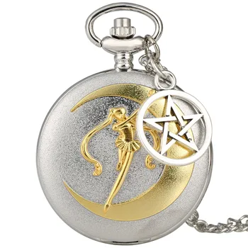 Argint Aur Sailor Moon Tema Cuarț Ceas De Buzunar Minunat Anime Japonez Colier Ceas Cu Cifre Romane De Afișare Pandantiv Ceas