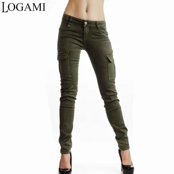 Armata Verde Pantaloni Femei, Talie Joasa Buzunare Slim Stretch Femei Pantaloni Casual 2017 Pantalones Mujer