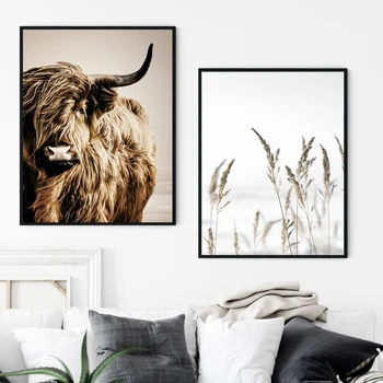 Arta De Perete Panza Pictura De Grâu De Plante Nordice Highland Vaca Alpaca Postere Si Printuri Peisaj Imagini De Perete Pentru Living Decorul Camerei
