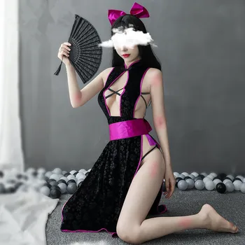 Backless Cheongsam Uniformă Cosplay Tentația De Costume Retro Femei Lenjerie Qipao Rochie De Costume