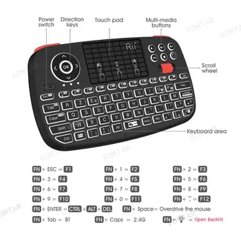 Backlit 2.4 G Wireless Keyboard Mini BT modul de Tastatură rusă/engleză/spaniolă/ebraică / cu Touchpad-ul cu Role de Proiectare pentru PC, TV BOX
