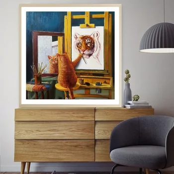 Baie de Artă Amuzant Rezumat Cat Poster de Arta de Perete Decor Panza Printuri Canvas Arta Poster Ulei Tablouri pentru Camera Copiilor Fara Rama