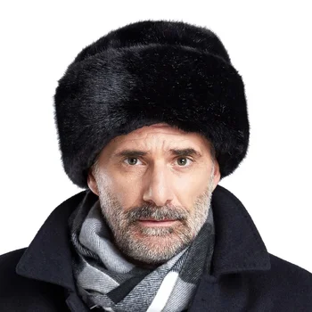 Barbati Negru De Lux Faux Blană De Nurcă Rusă Cazaci Pălărie De Iarnă Caldă Termică Ushanka Moda Retro 903-707