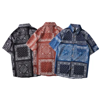 Barbati tricou Paisley Bandană Verifica tipărite Om Tricou Maneca Scurta Top Cămașă Hawaiană blusas feminina Vara Haine de sex Masculin