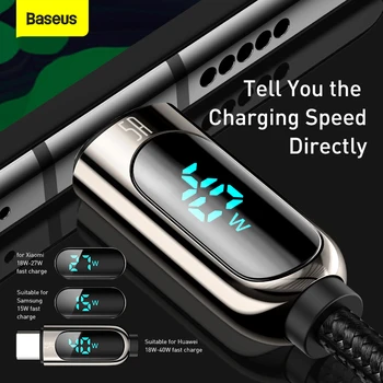 Baseus 5A Tip C Cablu pentru Red Mi Nota 9 Huawei P40 P40 Pro USB LED Display Tip C Cablu Incarcator Rapid USB C Sârmă Codul Cablu de Date