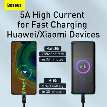 Baseus 5A Tip C Cablu pentru Red Mi Nota 9 Huawei P40 P40 Pro USB LED Display Tip C Cablu Incarcator Rapid USB C Sârmă Codul Cablu de Date