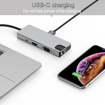 Basix USB-C HUB Tip C HUB pentru USB3.0 Thunderbolt 3 compatibil HDMI 3.5 mm RJ45 Adaptor pentru MacBook Pro Samsung GalaxyS9 C USB HUB