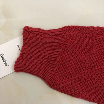 Bazaleas Roșu de Moda tricotate cardigan Vintage mari, cu nervuri talie Femei Pulover Tricotate Butonul de Talie Cravată de Bază pulover femei