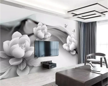 Beibehang Personalizate 3D Murală Tapet alb-Negru de cerneală lotus fluture Hotel Cafe fundal Fundal pentru pereți 3 d tapeta