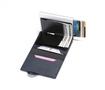 BISI GORO RFID Blocking Epocă Automat Piele Titularul Cardului de Credit Metal Aluminiu ID-ul de Afaceri Cardului Portofel Slim Geanta