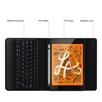 Bluetooth Tastatură caz acoperire Pentru iPad mini 5 2019 7.9 inch Caz de Tastatură Adormire/Trezire Smart Cover cu Suport de creioane