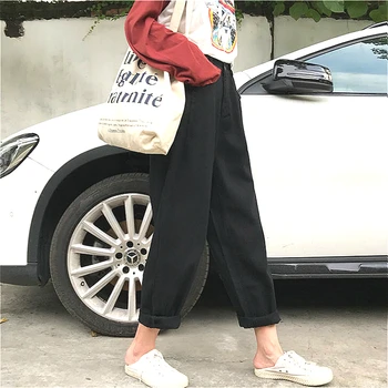 Blugi Femei Chic De Vară De Înaltă Talie Elastic Femei Denim Pantaloni Harem Ulzzang Negru De Moda Harajuku Retro Doamna Streetwear 2020