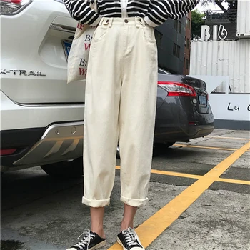 Blugi Femei Chic De Vară De Înaltă Talie Elastic Femei Denim Pantaloni Harem Ulzzang Negru De Moda Harajuku Retro Doamna Streetwear 2020