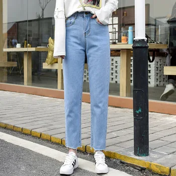 Blugi Femei Glezna-lungime Gaură Toate se Potrivesc Talie Mare pentru Femei Stil coreean Confortabil Elevii Simplu Denim Plus Dimensiune Pantaloni Chic