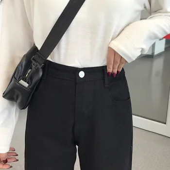 Blugi pentru Femei de Înaltă Talie Elastic Fermoar Butonul Drept coreea Style All-meci Femei BF Pantaloni Simplu Casual, de zi cu Zi Simplu Chic
