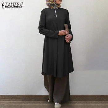 Bluza 2021 Epocă Musulman Tricouri Femei Asimetrica Bluza Casual cu Maneca Lunga Tunică de sex Feminin Butonul Arabi turci Blusas 5XL