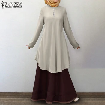 Bluza 2021 Epocă Musulman Tricouri Femei Asimetrica Bluza Casual cu Maneca Lunga Tunică de sex Feminin Butonul Arabi turci Blusas 5XL