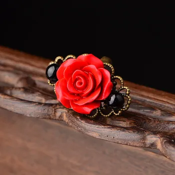 BOEYCJR Cupru Cinabru Floare Trandafir Inele Bijuterii de Moda de Epocă Etnice Inele pentru Femei, Cadou de Crăciun inel anillo