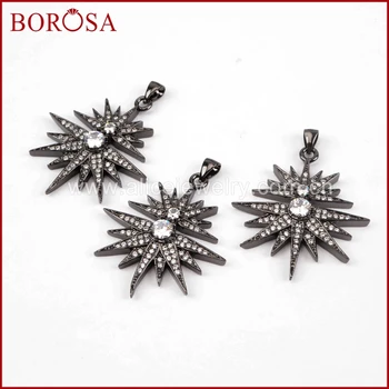BOROSA Negru CZ Micro Pave Merkaba Stele, Diamante Starburst zircon Pandantiv de Cristal Șirag de mărgele Colier de Femei JewelryWX391