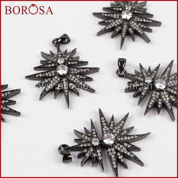 BOROSA Negru CZ Micro Pave Merkaba Stele, Diamante Starburst zircon Pandantiv de Cristal Șirag de mărgele Colier de Femei JewelryWX391